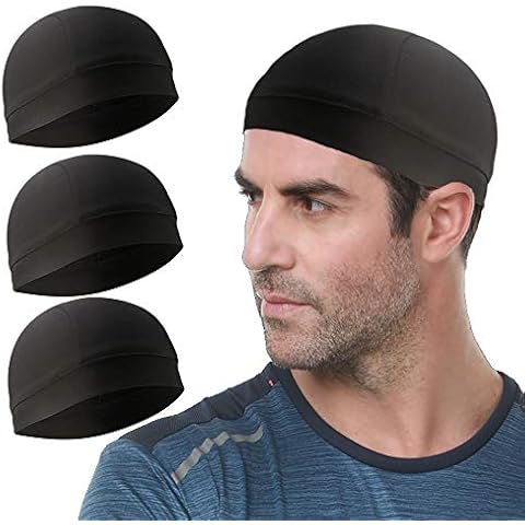 3 Pack Cooling Skull Cap Helmet Liner Sweat Wicking Cycling Running Hat for Men Women 3black Cover
