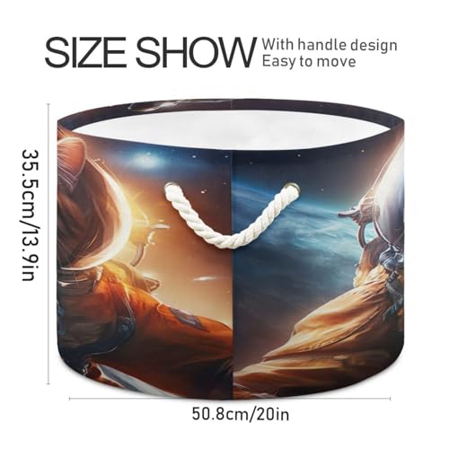 Round Space Astronaut Cat Funny Storage Basket Large Organizer Bin Laundry Hamper Toy Storage Basket with Handle for Nursery Clothes Toys 202b4760