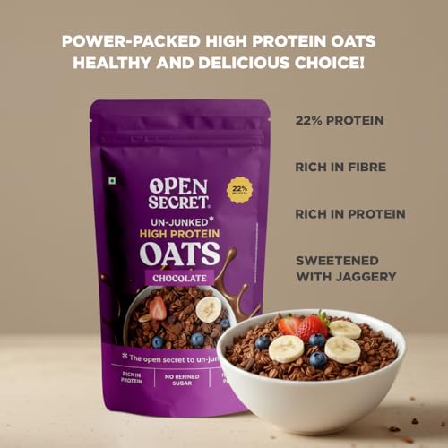 Image of Open Secret Protein Oats 950g | Breakfast Oats with Nuts & Seeds | No Maida, No Refined Sugar | Healthy Chocolate Oats | Energy Boosting Meal for Fitness & Weight Management