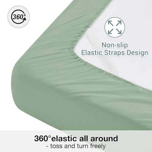 Softan Microfiber Queen Sheet Set with Non-Slip Corner Straps, Sage Green