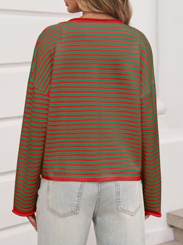 Image of Saodimallsu Womens Striped Cardigan Casual Long Sleeve Open Front Button Down Loose Knit Lightweight Fall Sweaters