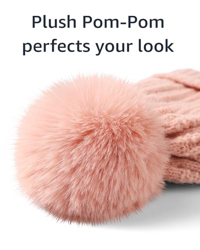 Image of Nollia Women's Pom Pom Knit Winter Beanie for Cold Weather - Warm Fleece - Cable Knit