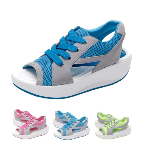 Muffin Sandals for Women,Contrast Paneled Cutout Lace-Up Sandals,Breathable Mesh Open Toe Platform Wedge Sneakers