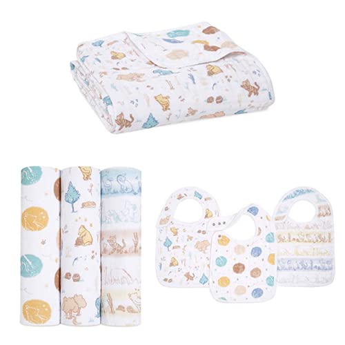 Aden + Anais Disney Baby Swaddle Blanket, Dream Blanket, And Snap Bib Bundle, Winnie In The Woods #TOP8