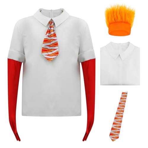 JQAKFIY Anger Costume Inside Cosplay Out Shirt For Adult Emotions Halloween Anxiety Costume Top With Tie Gloves Funny Dress XL