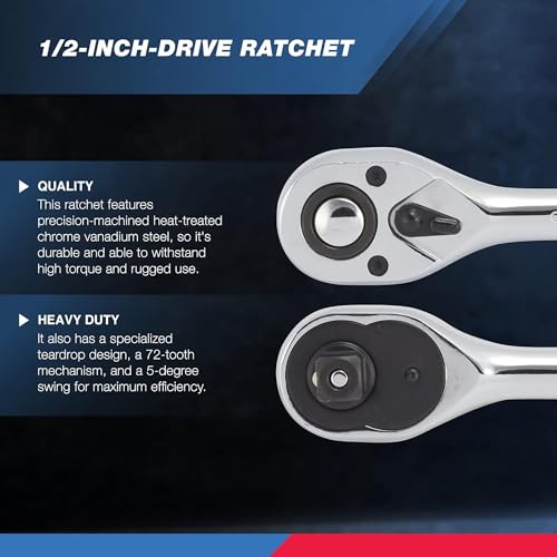 Image of Neiko 03103A 1 /2 Inch Ratchet Wrench, 72-Tooth Reversible Ratchet, Quick Release 1 /2 Drive Ratchet, 10 Inch Oval Head Socket Wrench, CR-V Steel Rachet Wrench