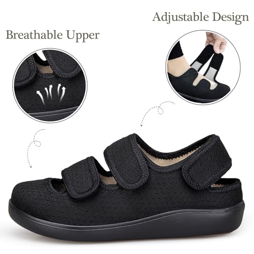 Diabetic Shoes for Women Wide Width Shoes Men Adjustable Sandals Arthritis Edema House Slipper Elderly Indoor Outdoor Black Label Size 402