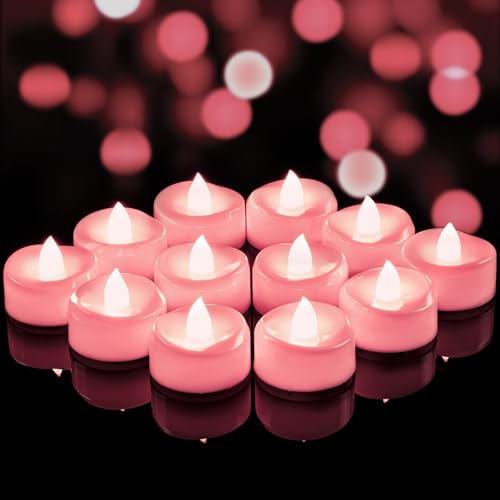 Image of merrynights LED Candles, 24 Pack Tea Lights Candle Battery Operated, Flameless Tealight Votives, Realistic Tea Lights for Wedding Home Party Decor -D 1.5 inch x H 1.25 inch -Pink Light