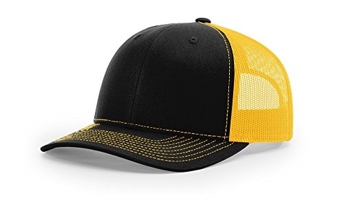 Richardson 112 Trucker OSFA Baseball Hat Ball Cap, Black/Gold