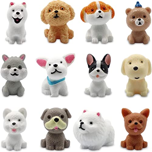 Huqqi 12 Pcs Cute Miniature Dog Figure Animal Dog Characters Toys, Figures Educational Dogs Animals for Birthday Christmas Easter Cake Topper Decorations