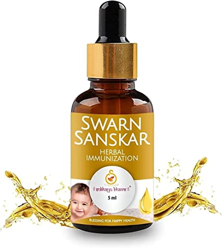 TARIN Sukhayu Bhava Dr. Garima's Swarn Sanskar, Swarna Prashan/Suvarnaprashan Drops 5ml with 20mg 24 CT Gold Extract an Ayurvedic Immunity Booster for Kids - 5 ML