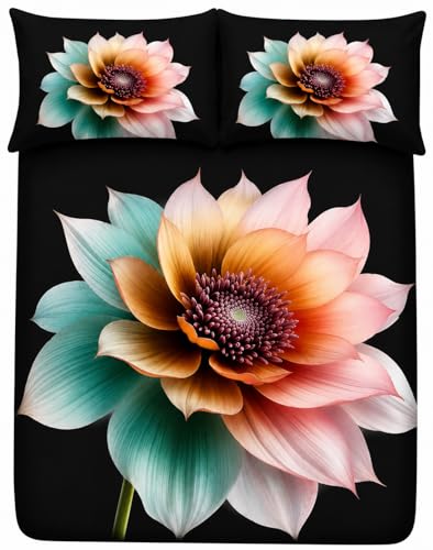 Image of 7D Digital Printed King Size Bedsheet | 240TC Premium Cotton Feel Microfiber with 2 Pillow Covers | Soft Breathable & Wrinkle Free Bedding Set | (TealBlack, King Size-225x250CM)