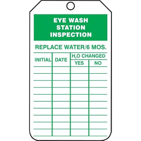 Accuform "Eye WASH Station Inspection" Pack of 25 PF-Cardstock Inspection Record Tags, 5.75" x 3.25", Green on White, TRS245CTP Cover