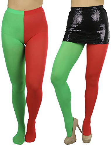 Image of ToBeInStyle Women's Two Toned Vibrant Jester Contrast Opaque Multicolored Tights