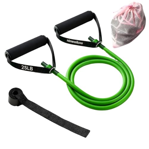 Resistance Exercise Band with Handles Workout Bands for Physical Therapy,Strength Training,Muscle Toning, Yoga, Pilates, with Door Anchor & Storage Bag. (Green)