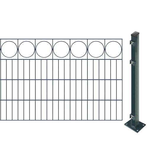 Schmuckzaunset inkl. Pfosten zum Aufschrauben (Höhe: 80 cm, Länge: 10,5 m) | Doppelstabmatten mit Zierleiste 'Ring', Anthrazit | UV- und witterungsbeständig