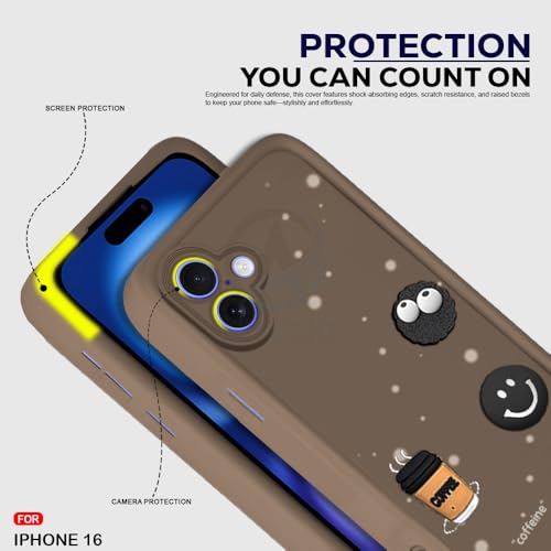 Image of AESTMO Back Case Cover for iPhone 16 Back Cover | Cute Fun Cartoon 3D Ball | Coffee Silicone Case | Full Body Protection | Camera Protection Back Cover for iPhone 16 (Brown)