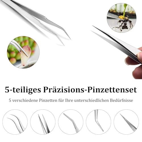 5 STK Edelstahl Pinzetten Set, Präzisionspinzette Gebogene Pinzette Spitz Pinzetten Profi, Mehrzweckpinzette für Basteln, Kochen, Reparieren, Backen, Grillen, Modell Craft Tweezers (5 Längen)