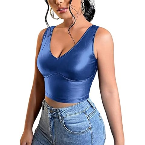 Floerns Camiseta sin mangas de cuero PU Cover