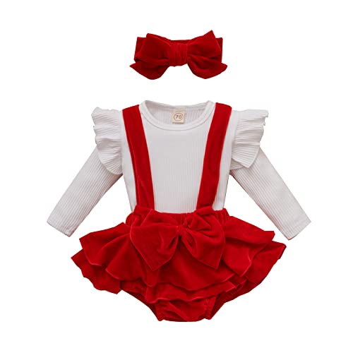 Toddler Girl Clothes Infant Newborn Baby Girls Long Ruffled Sleeve Ribbed Blouse Tops Sweater Solid (Red, 3-6 Months) #TOP18