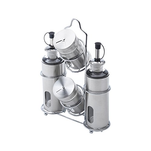 Conjunto 5 Pc Galheteiro de Aço Inox e Vidro Sodo-cálcico Pointer 17.5 x 9 x 24 cm Bon Gourmet Point