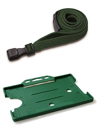 Identity-Plus: Green Neck Lanyard (Plastic J Clip, Tubular Material, Safety Breakaway) with Green Single Sided Landscape ID Card Holder (75)