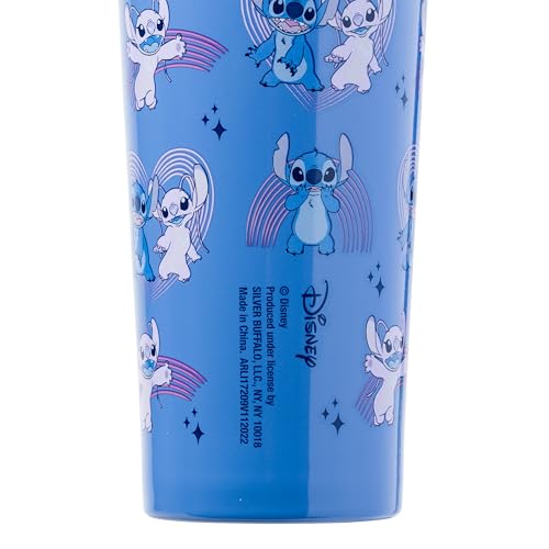 Image of Silver Buffalo Disney Lilo and Stitch Featuring Angel and Stitch Double Walled Stainless Steel Tumbler, 22 Ounces