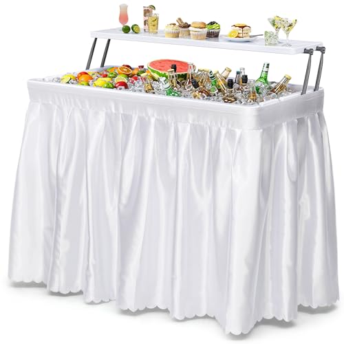 YITAHOME Two-Tier Ice Table 4FT Folding Ice Cooler Table with Drain and Detachable Skirt Portable Ice Table for Parties Picnics Camping Weddings BBQs