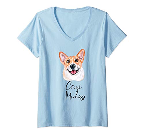 Mujer CORGI MOM perro regalo de mamá madre CORGI PEMBROKE WELSH Camiseta Cuello V