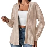 YesFashion Leichte Strickjacke Damen Lang Cardigan Damen Ohne KnöPfe V Ausschnitt Langarm Strickjacken für Damen(Aprikose,M)