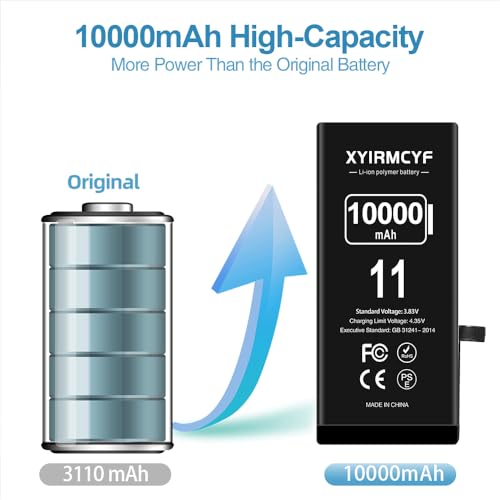 Xyirmcyf 10000Mah Super Capacity Battery Compatible With Iphone 11, 0 Cycle Li-Polymer Replacement Battery For Iphone 11, With Professional Repair Tool Kit thumb #1