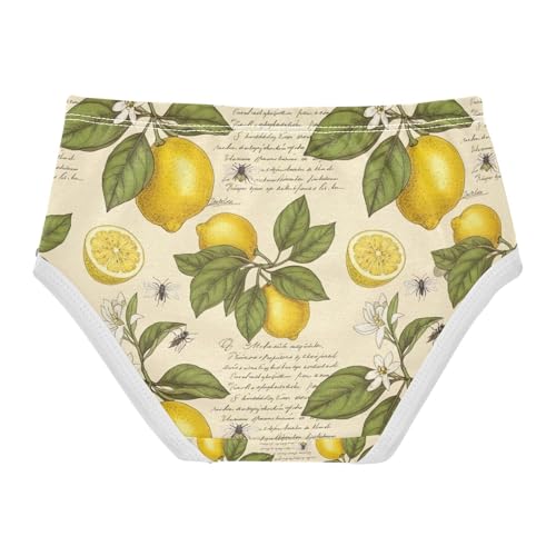 Vintage Yellow Lemons Toddler Girls Panties, Cotton Underwear for Girls, 2T–8 Years2