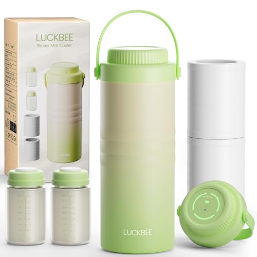 Image of LUCKBEE 16oz Breastmilk Cooler: LCD Temp Monitor, 24H Ice Crystal Cooling, Reusable with 2 Storage Bottles - On-The-Go Mom's Solution