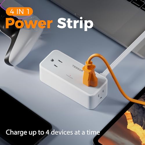 5FT Flat Extension Cord, TESSAN Surge Protector Power Strip with 4 Widely Spaced AC Outlets, 900 Joules Surge Protection, Ultra-Thin Flat Plug Desk Charging Station for Home Office Dorm Essentials - 4