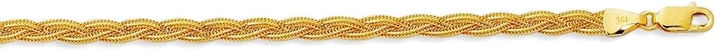JewelryWeb 14k Yellow Gold 3.5mm Sparkle-Cut Braided Fox Chain With Lobster Clasp Anklet 10 Inch Anklet for Women and Men