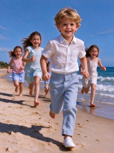 Image of Boys' Linen Pants Flat Front Dress Pants Kids School Uniform