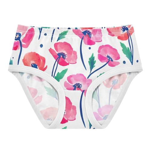 Girls Underwear Toddlers 2t Cotton Little Girl Panties Flower Briefs Underpants Watercolor Poppy Flowers Pink