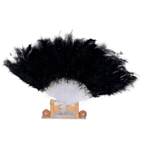 ZEELIY Wedding Showgirl Dance Elegant Large Feather Folding Hand Fan Decor Decal