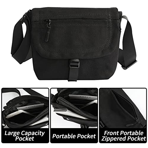 Small Canvas Crossbody Bag Mini Black Messenger Bags Side Shoulder Bag for Men Women Portable Travel Sling Bag Cell Phone Purse with Adjustable Strap for Work Business4