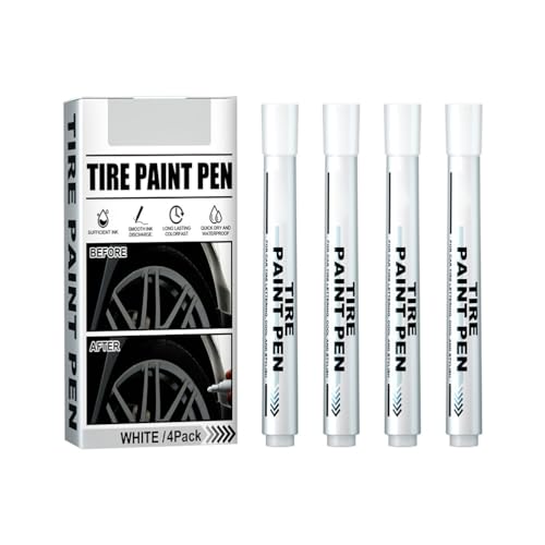 Cryfokt 4pcs White Tyre Paint Marker for Rock Painting,Fabric,Tire,Metal, Wood,Canvas,Glass,Plastic, Ceramic, Complete Coverage Permanent White Marker Ink for Car Vehicle Motorcycle Tyre
