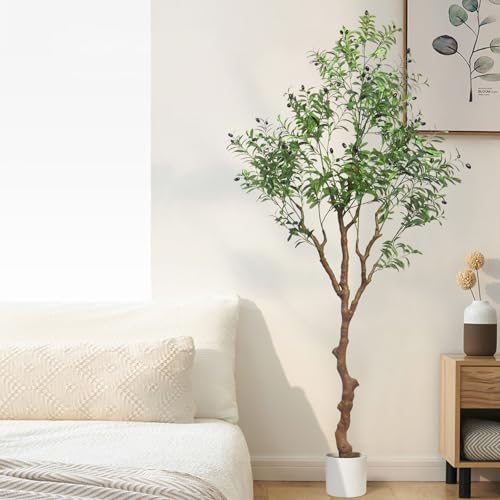 Kmise 7ft Faux Olive Tree, Artificial Olive Tree Indoor with Realistic Leaves and Fruits, Fake Potted Topiary Tree for Living Room Office Home Décor(1 Pack) - Image 3