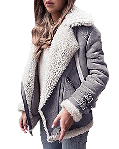 Minetom Les Vêtements De Fourrure Femmes Agneau Autre Veste d'aviateur Manteau De Daim Gris FR 42