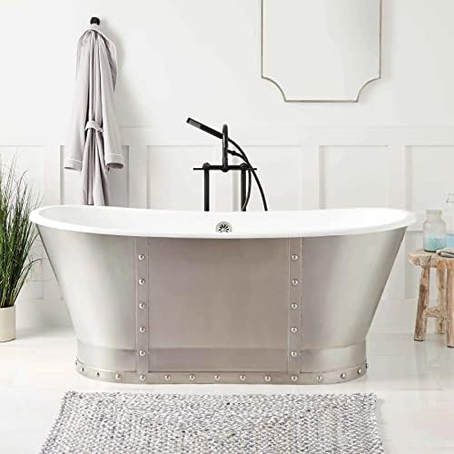 Signature Hardware 479771 Brayden 68" Cast Iron Soaking Freestanding Tub with Integrated Drain, Overflow and Rolled Rim - Stainless Steel/Brushed Nickel