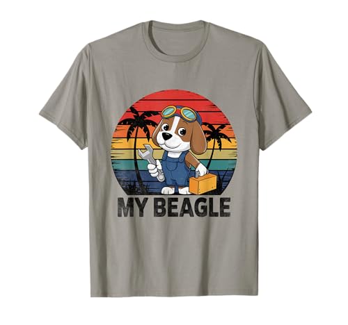 Retro Sunset My Beagle Vacation Beagle Cane Beagle Maglietta
