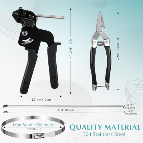 LEIFIDE 200 Pcs 11.8 Inch Cable Tie Gun Kit Stainless Steel, Black by LEIFIDE - Used condition - Image 2