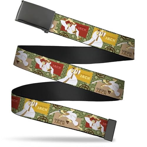 Samurai Jack Flip Web Belt Samurai Jack Title Logo Action Scenes Greens Brown