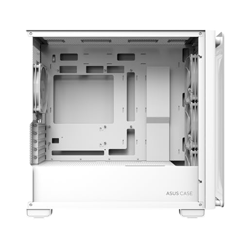ASUS A23 Plus TG ARGB White microATX Boîtier PC (Ventilateurs ARGB préinstallés, Panneau Avant en Maille, Compatible avec Cartes mères avec Ports cachés, radiateurs 360 mm, Cartes Graphiques 380 mm,