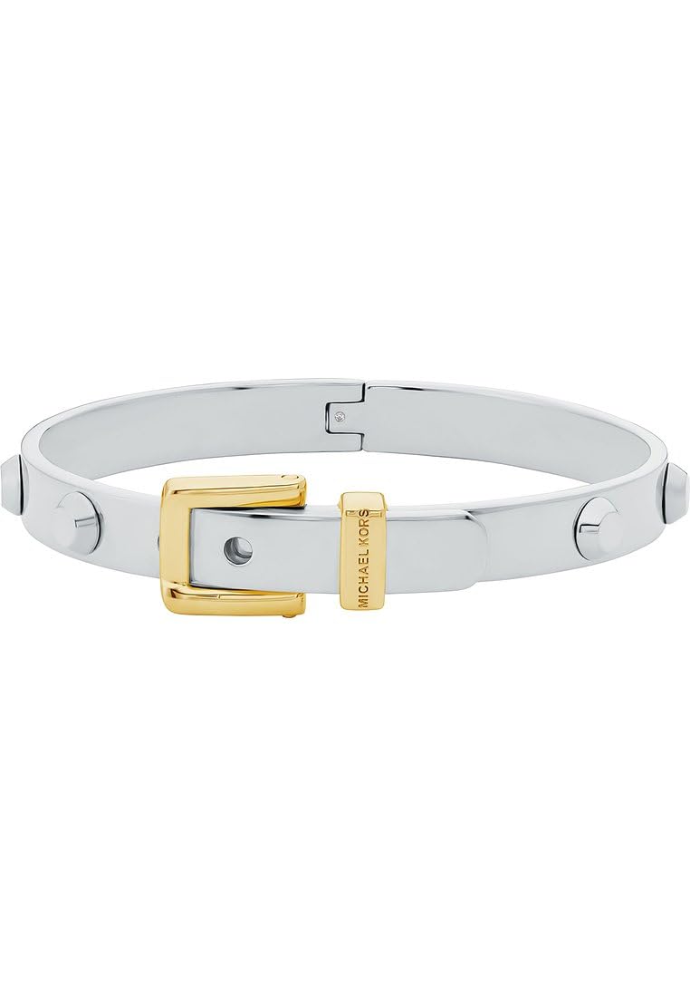 Women's Premium Metallic Muse Two-Tone Brass Colby Buckle Bangle Bracelet, MKJ835400931