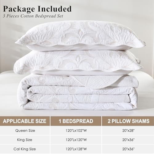 Oversized King Bedspread 120x120, Damask Scrolls Embroidery, Beige/White - image 6
