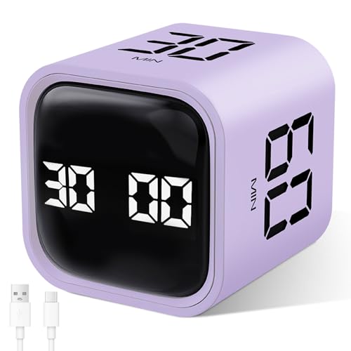 GuDoQi Multi-Function Cube Timer, 5/10/30/60 Min & Custom Count Down, Included Pause & Resume Feature, Silent, Vibrate & Adjustable Sound Alarm for Productivity in Tasks, Study & Kitchen, Purple